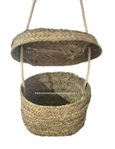 Cesta barja de esparto natural con tapa y asa para transporte