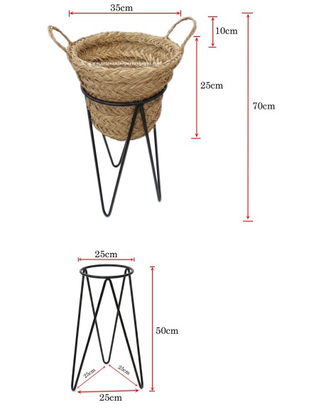 Vaso alto de esparto natural com suporte de forja