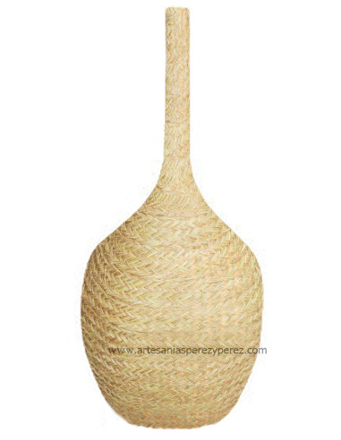 Lámpara ánfora de pie en esparto natural con cuello alto